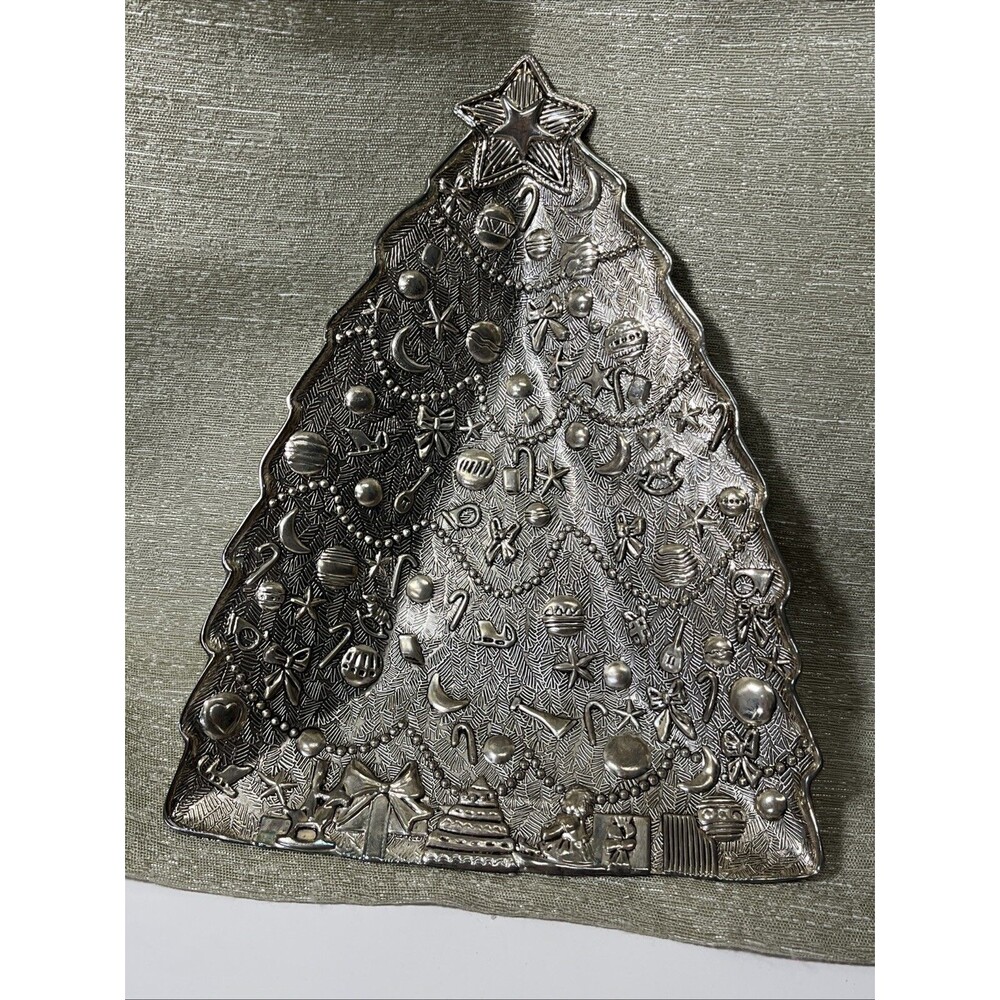 International Silver Co Christmas Tree Metal Candy Dish Tray 1995 NIB